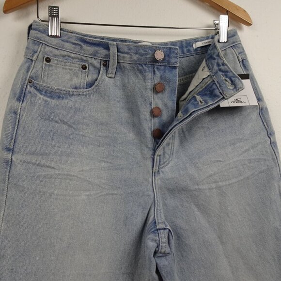 O'Neill Cropped Jeans Women's Size 29 Blue Distressed Denim Button Fly Straight - Picture 4 of 11